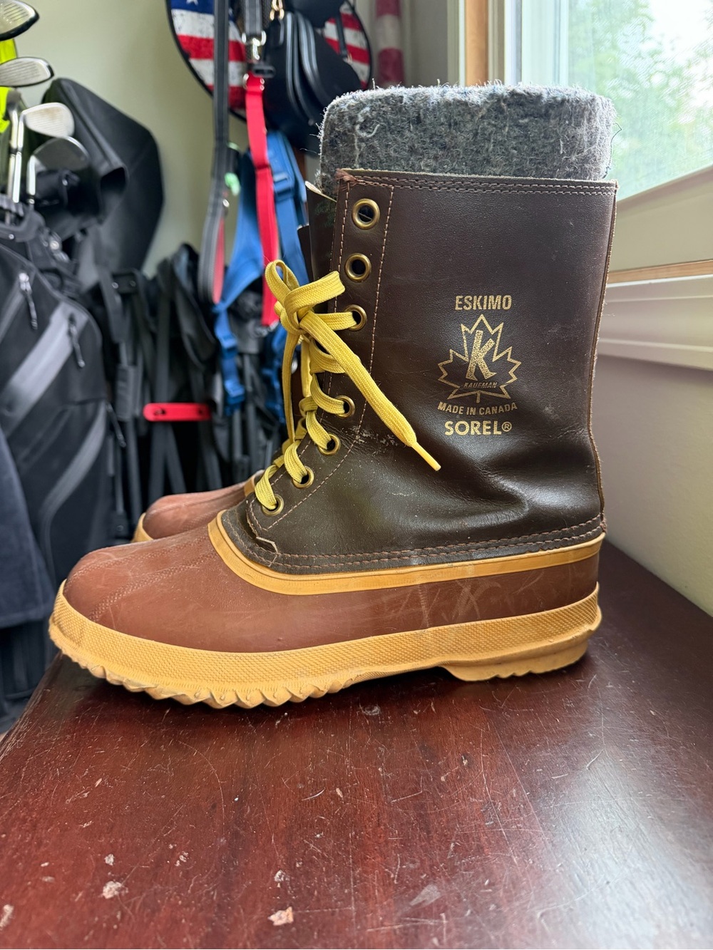 Sorel Kaufman Eskimo Boots with Yellow Laces